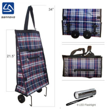 wholesale fashion plaid fabric foldable shopping bag market trolley